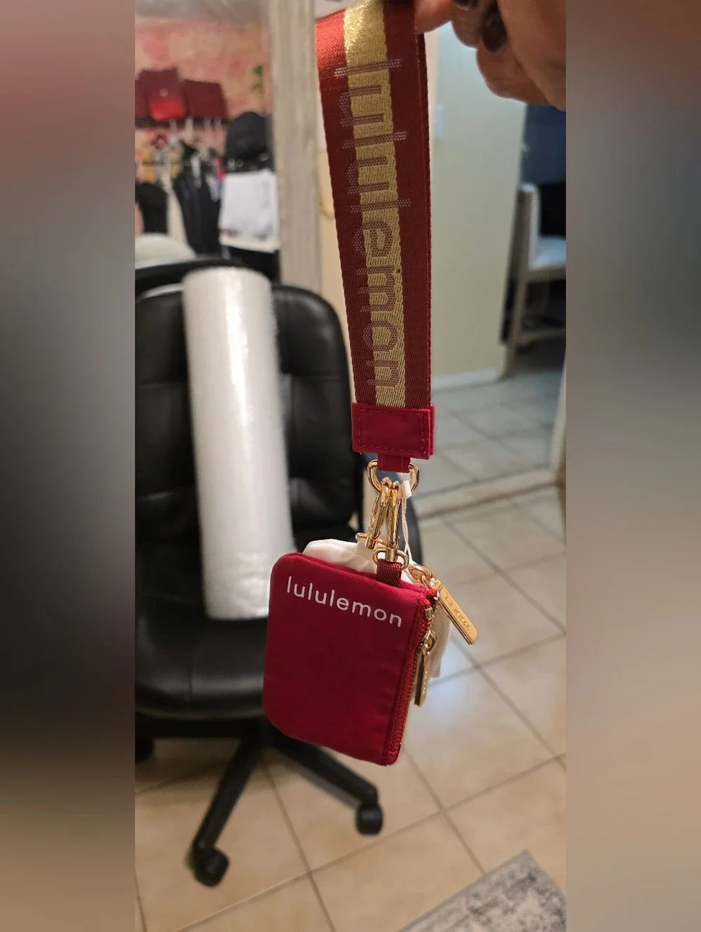 lululemon athletica Red and Cream Dual Pouch Wristlet with Branded Strap
